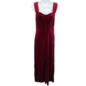 Cider‎ Red Velvet Jumpsuit Womens S Corset Bodice Wide Leg Party Elegant Holiday